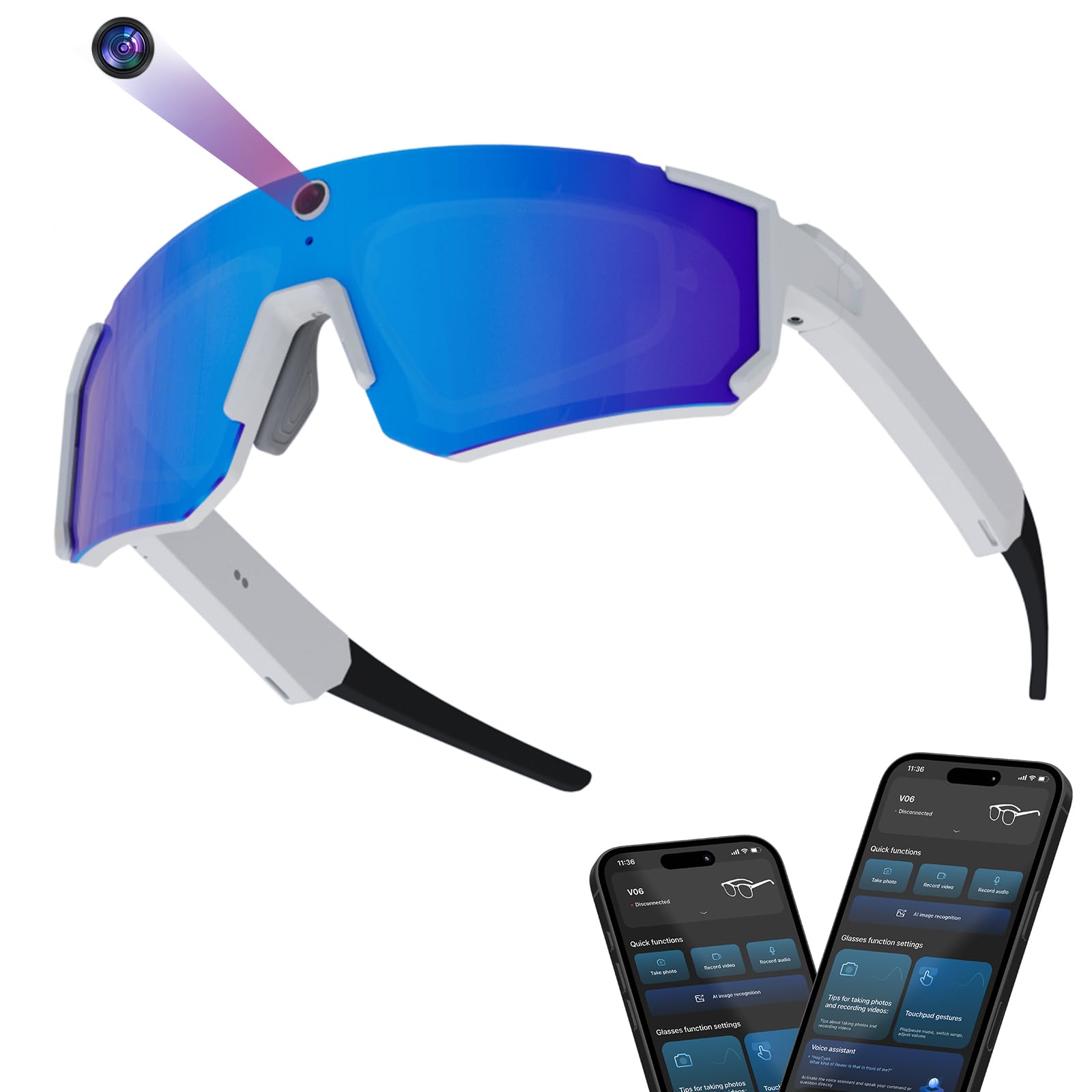 Photo 1 of MOHEEN Upgrade 4K HD POV Baseball Glasses with Camera, 8MP HD Video Recording Glasses with Camera, Wearable Tech Bluetooth Sunglasses for Outdoor Sports Cycling/Skiing/Baseball (White)
