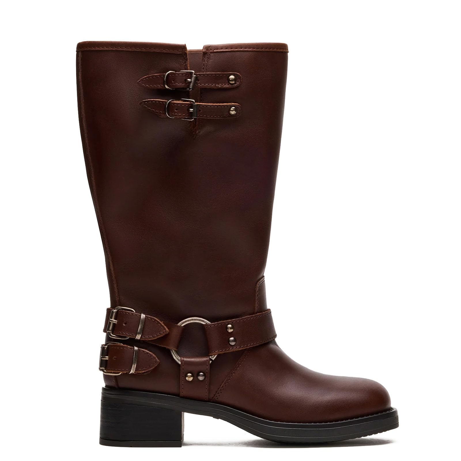 Womens Knee High Boots for Women Pull On Wide Calf Riding Fashion Buckles Chunky Low Hee Buckle Moto