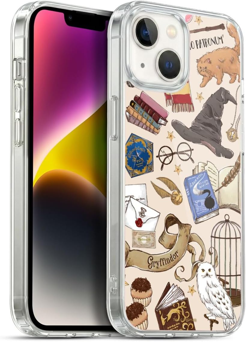 Head Case Designs Officially Licensed Harry Potter Hogwarts Pattern Deathly Hallows XXXVII Gel Case [Military Grade Protection] Compatible with Apple iPhone 14 and Compatible with MagSafe