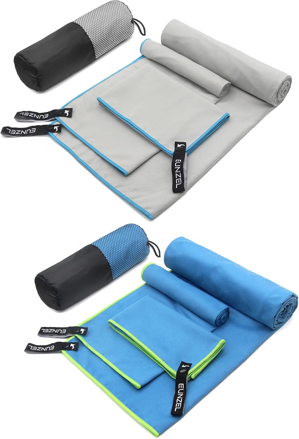 Quick Dry Camping Towel Light Grey &Blue (Bundle)