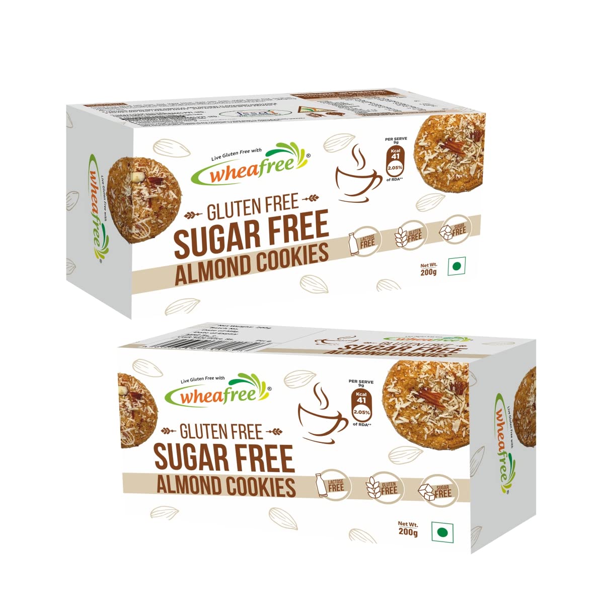 Wheafree Gluten Free Sugarfree Almond Cookies - High Protein & Fibre | Low GI | Low Trans-Fat | Lactose Free - Pack of 2 (200g each) (B0B4DXLGNW) Amazon Price History, Amazon Price Tracker