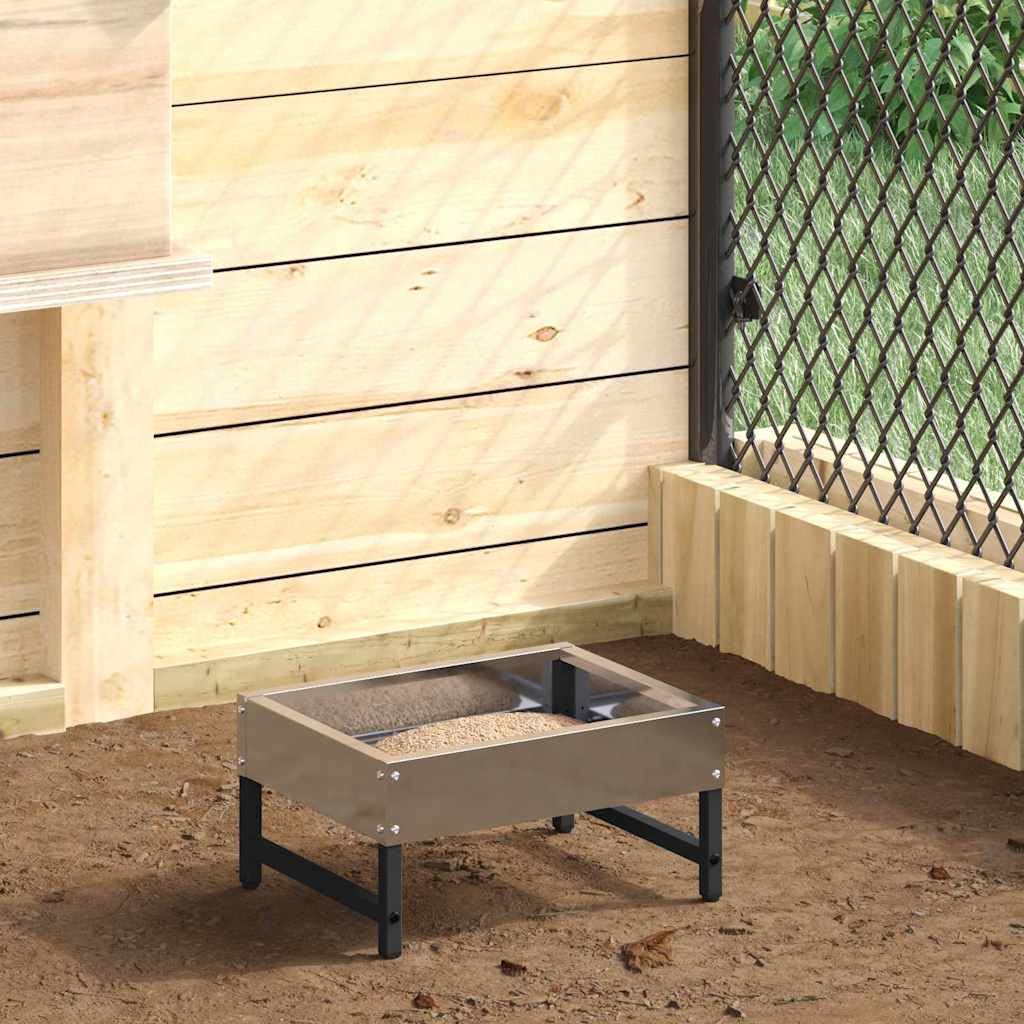 Comedero para pájaros plateado de acero galvanizado, 34 x 26 x 16 cm, capacidad de 3 kg, resistente a la intemperie y al agua, para interior y exterior, con soporte para dos lápices de
