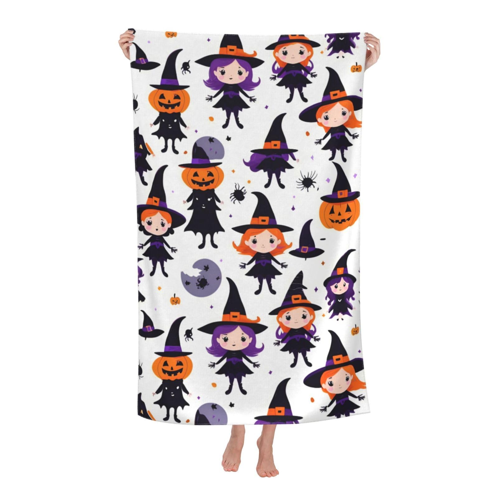 Pojknbv White Ghost Horror Halloween Pumpkin Print Oversized Adult Beach Towel Quick-Dry Comfortable Lightweight Travel Pool Camping