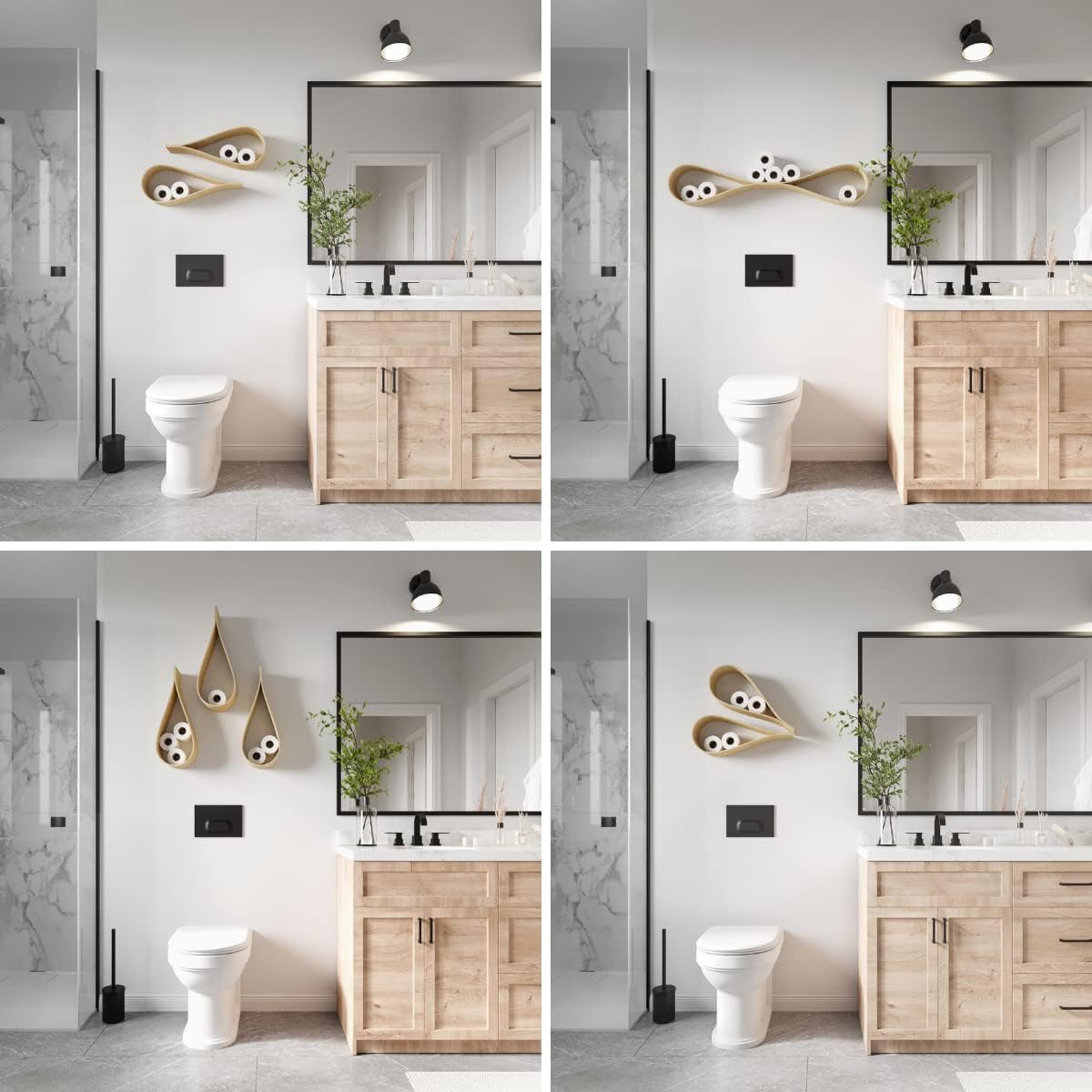 Toilet Paper Holder with Shelf, Wooden WC Roll Storage, Floating Rolls Rack for Spare Toilet Roll, Unique Holders for Bathroom, Wall Mounted Toilet Paper Storage Drop