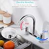 Kitchen Sink Mixer Tap, 2 Hole Kitchen Mixer Tap, Dual Lever Bridge Faucet, 180 mm Centers Deck Mounted, 1/4 Turn, 360° Swivel Spout, Chrome Plated, Brass, Include Flexible Hoses