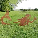 Yard Art Garden Metal Statue Decor, Dragon Figure Landscaping Ornament Rusty Metal Sea Serpent/Octopus/Mermaid Family Silhouette for Outdoor Garden Courtyard Lawn Yard Farmhouse Pathway Gift ( Color :