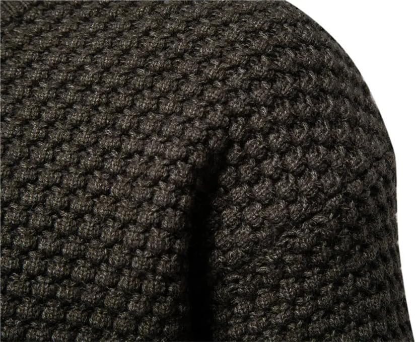 Men's Semi High Neck Solid Color Checkered Sweater Solid Color Casual Loose Thick Pullover Sweater