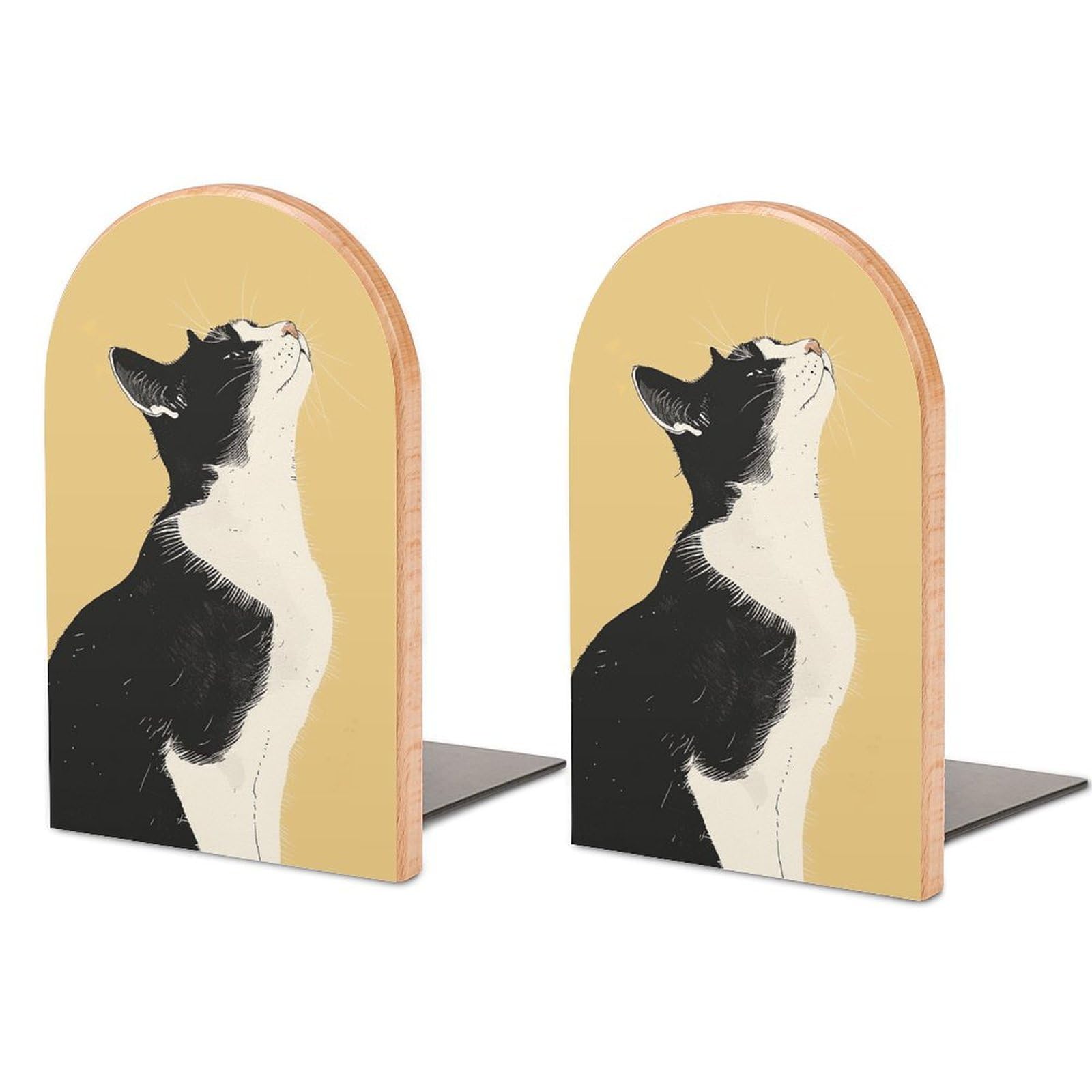 Serre-livres en bois chat robuste pour DVD CD et jeux vidéo