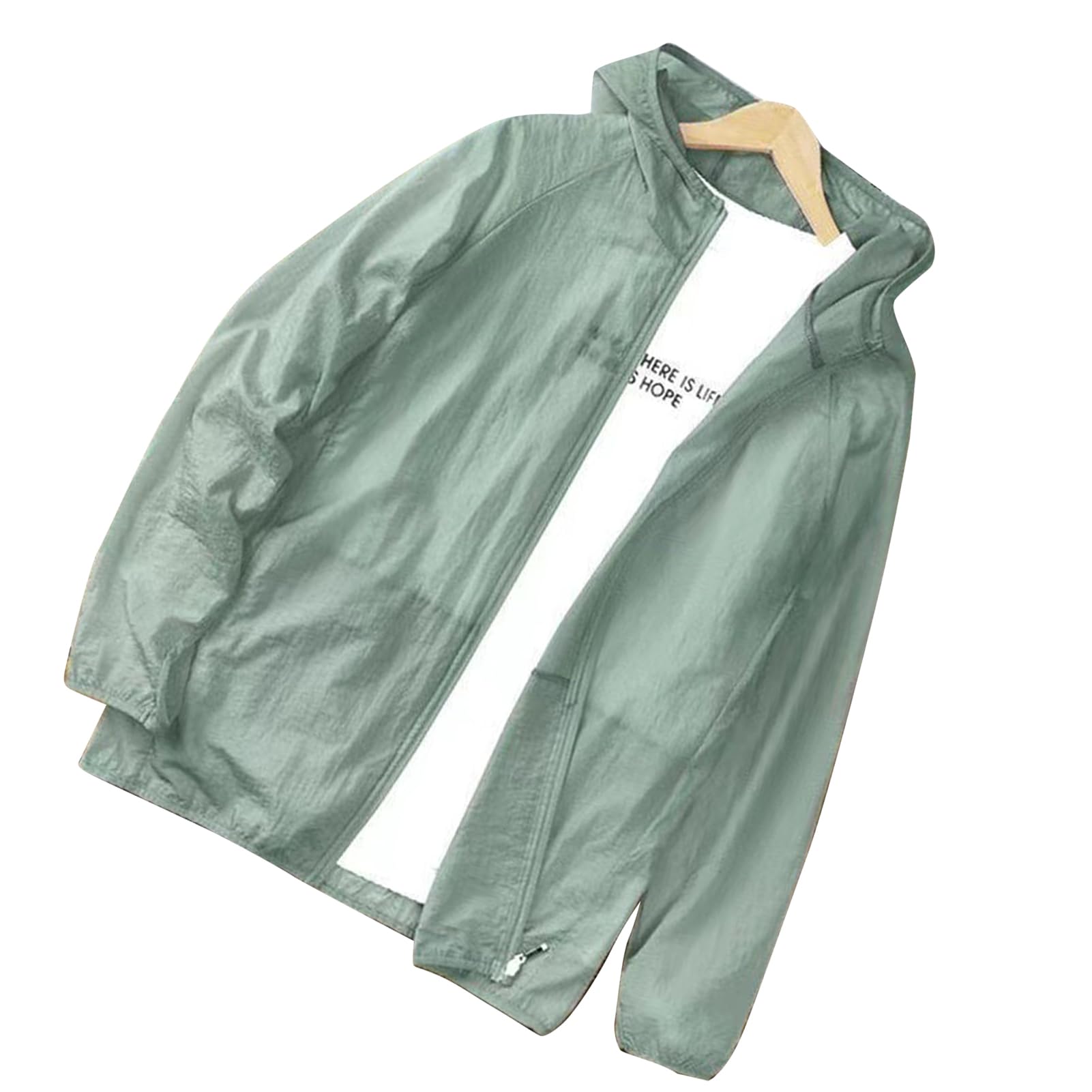 Tbest Chaqueta de Protección Solar UV para Hombres, Camisa Ligera Transpirable Manga Larga con Capucha
