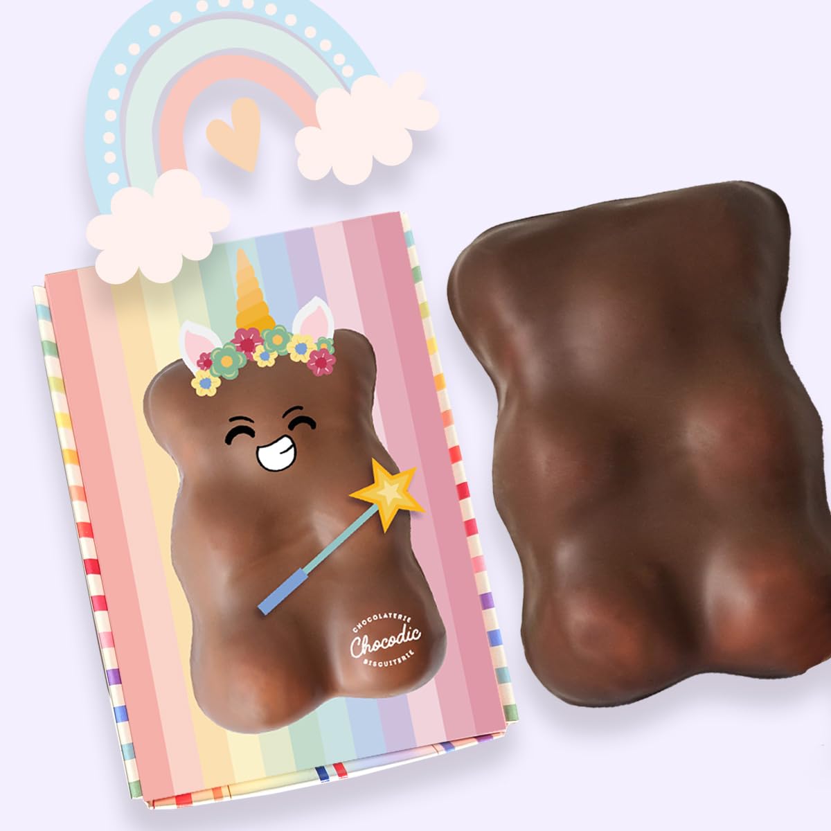 Ourson Guimauve XL | Guimauve Vanille enrobé de Chocolat Lait ou Noir | Anniversaire Remerciement Fête des Pères Plaisir d'offrir Saint Valentin Fête des Mères Pâques Noël (Licorne, Chocolat Lait)