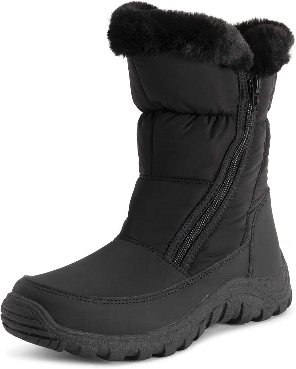 POLAR Womens Memory Foam Twin Zip Opening Pull On Nylon Waterproof Thick Faux Fur Lined Winter Rain Snow Boots