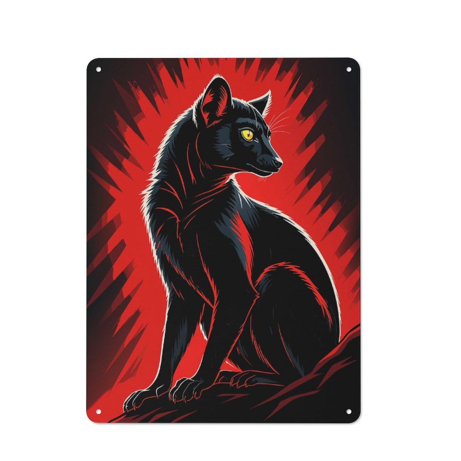 Bistro Style Black Wolf with Red Background Decorative Metal Plaque 40x30cm, Bistro Wall Plaque for Tea Room, Shop Wall Or Breakfast Area