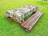 Ambesonne Flamingo Outdoor Tablecloth, Flamingos with Exotic Hawaiian Leaves Flowers on Striped...