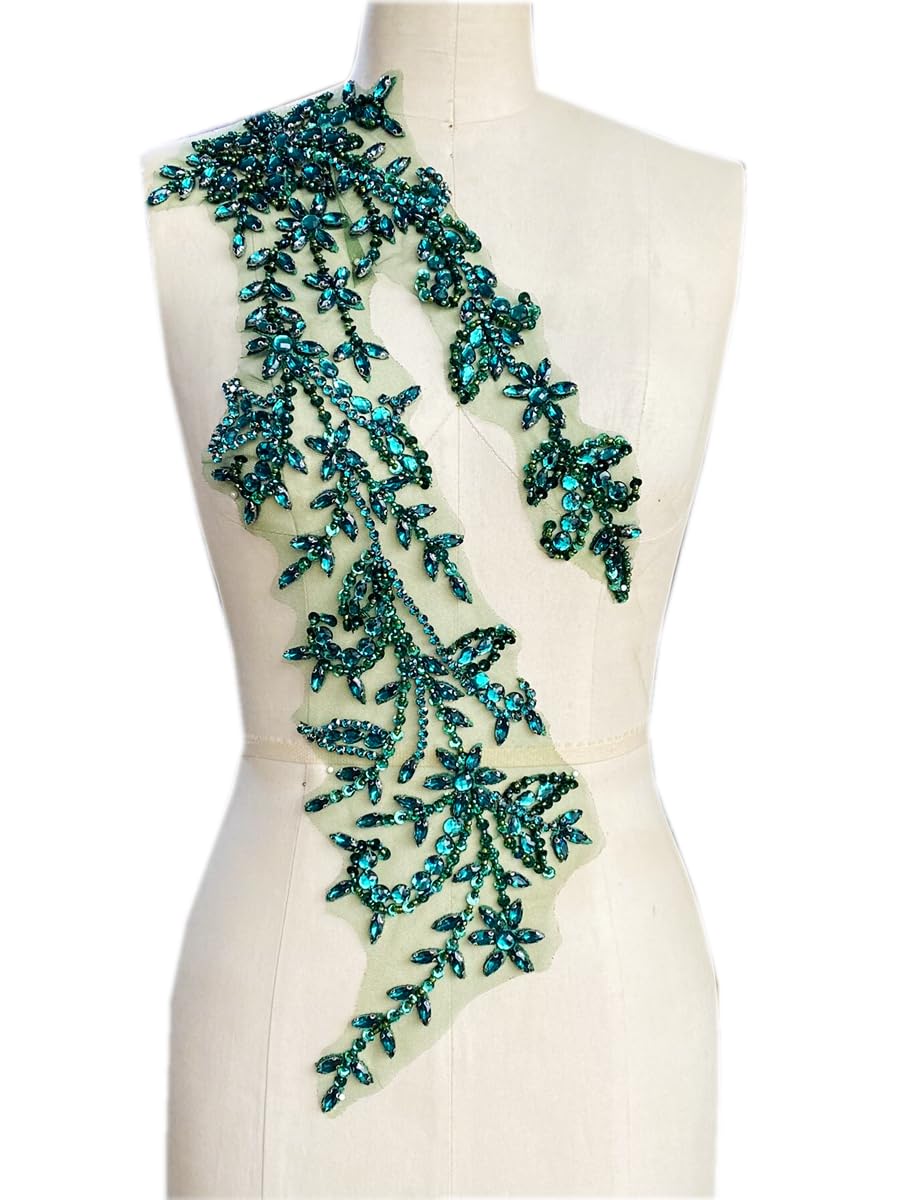 Patchs à paillettes brodés main 11 x 60 cm pour accessoires de vêtements