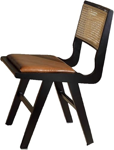 Sillas de comedor, sillas de comedor vintage de campo, juego de 4, sillas de comedor de ratán con respaldo cuadrado bajo, silla de cocina tapizada,