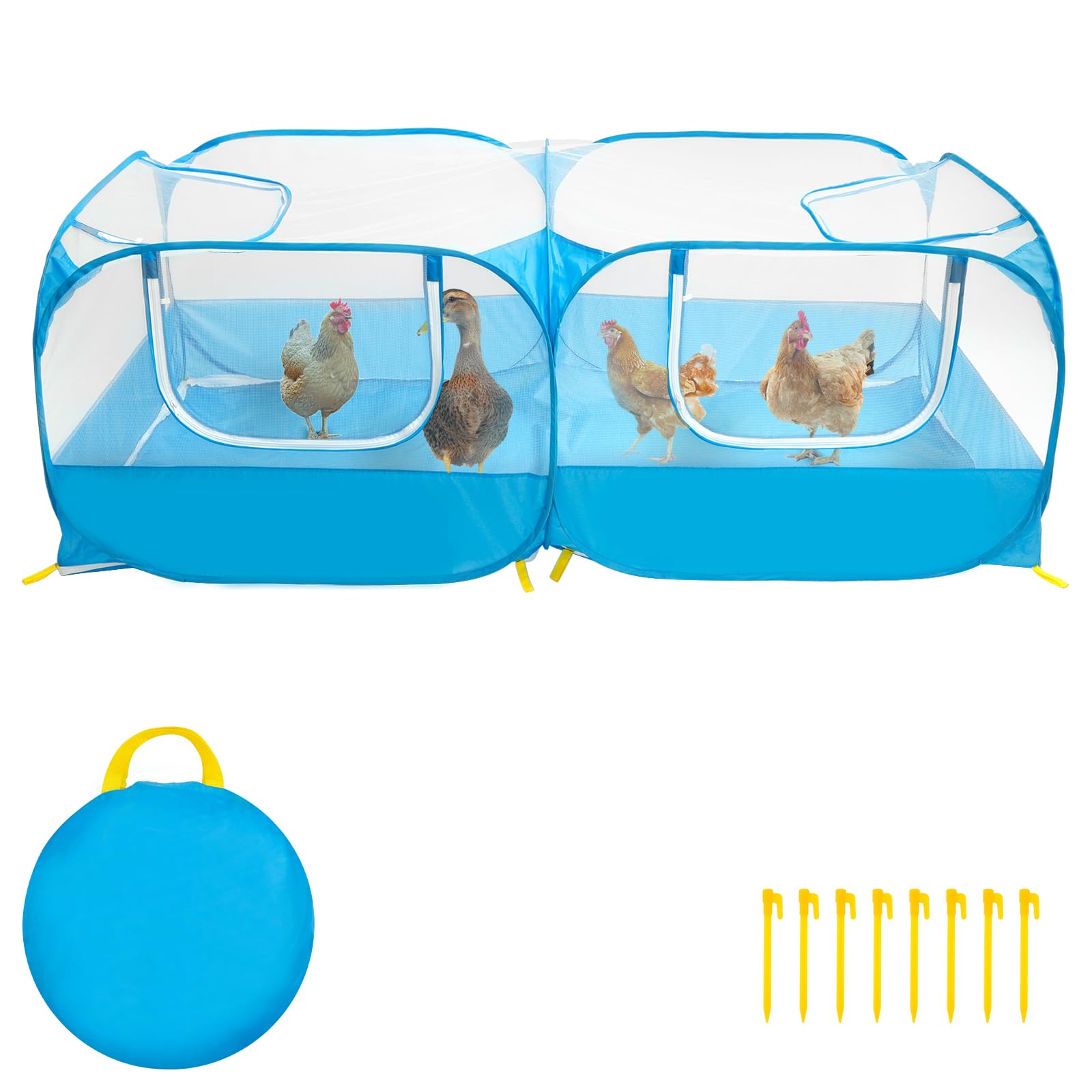 PATNFR Portable Chicken Run Foldable Small Animal Playpen with Transparent Net Cover Pop Up Play Pen with Zipper and Detachable Bottom Pet Fence for Chicken Duck Rabbit Chinchillas Hamster(blue)