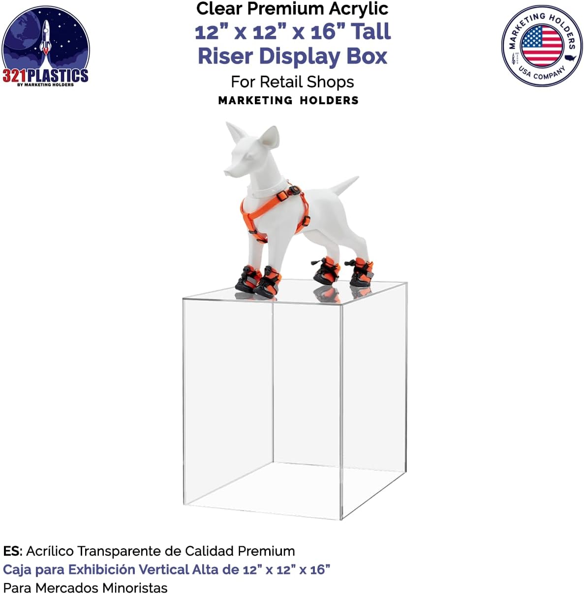 Acrylic Display Riser Box 12" x 12" x 16" Clear Throne with One Open Side No Lid Versatile Tall Lucite Retail Product Riser Storage Bin or Wedding Floral Centerpiece Pedestal by Marketing Holders