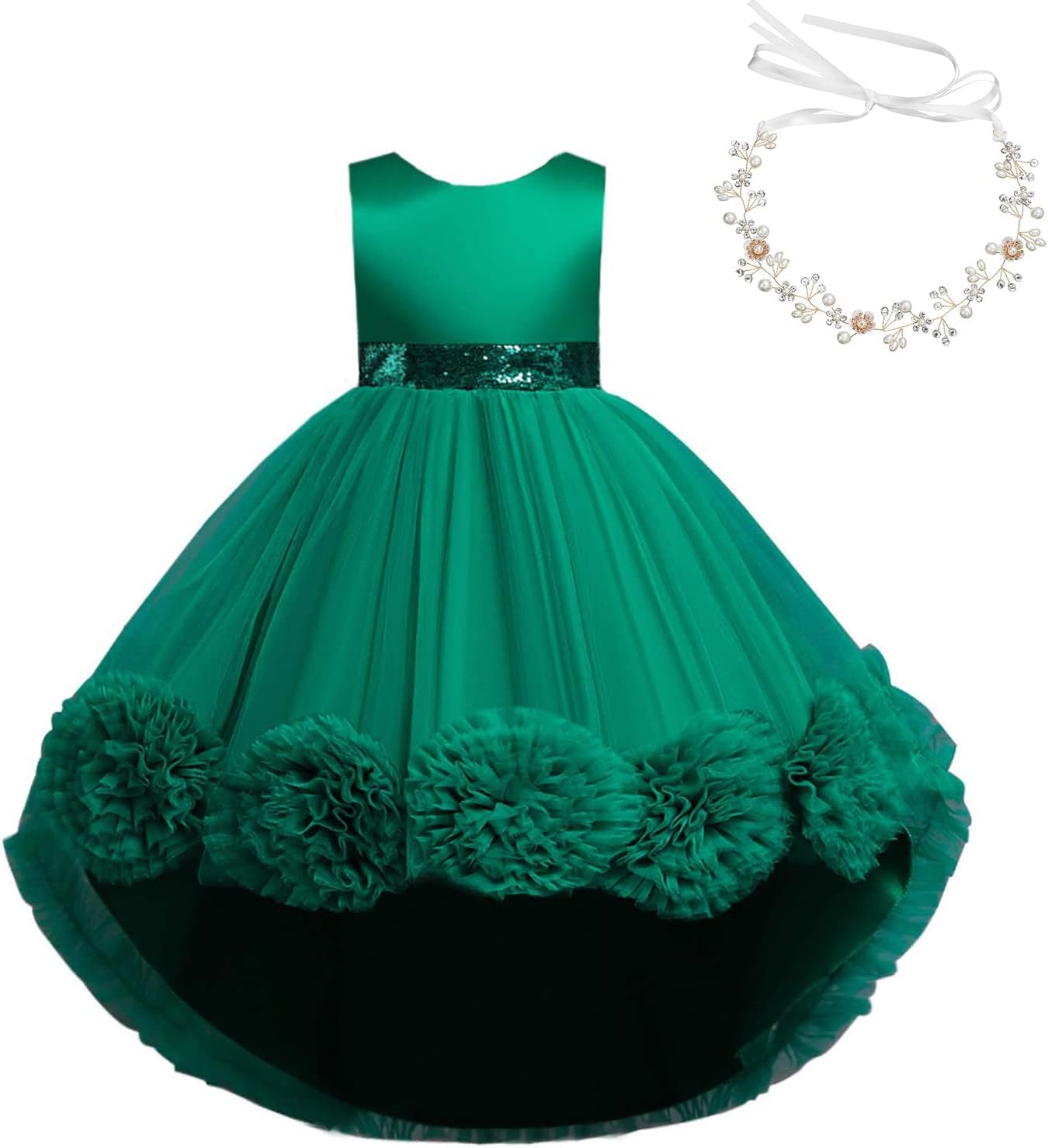 green emerald velvet dress Luli & Me Baby / Toddler Girls Luxe Velvet Float Dress - Lace Collar & Pearls