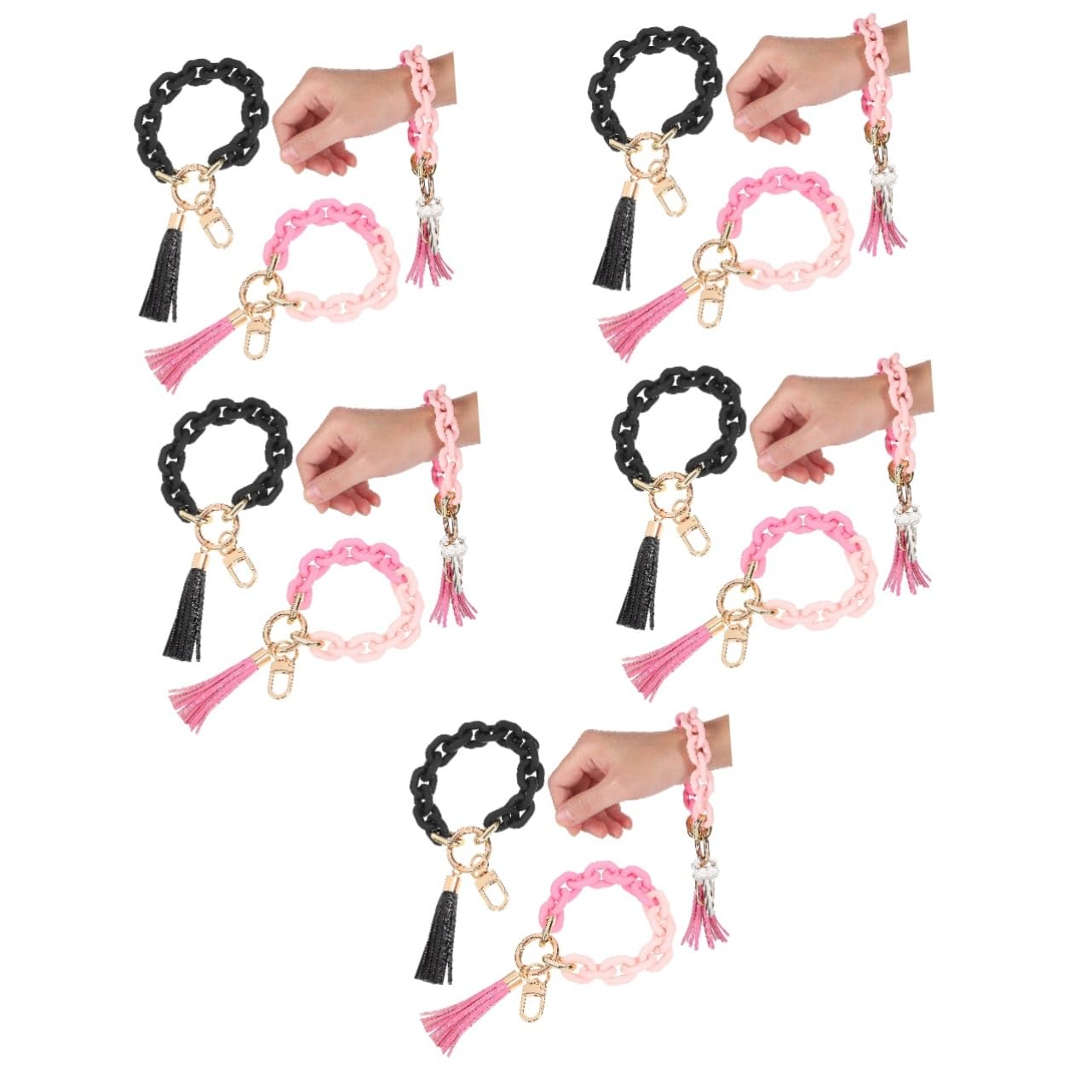 10piezas Pulseras De Llaveros Para Mujer Con Cadena Acrílica y Charms De Borlas Sujetadores De Llaves Para Casa y Coche Diseño Único y Práctico