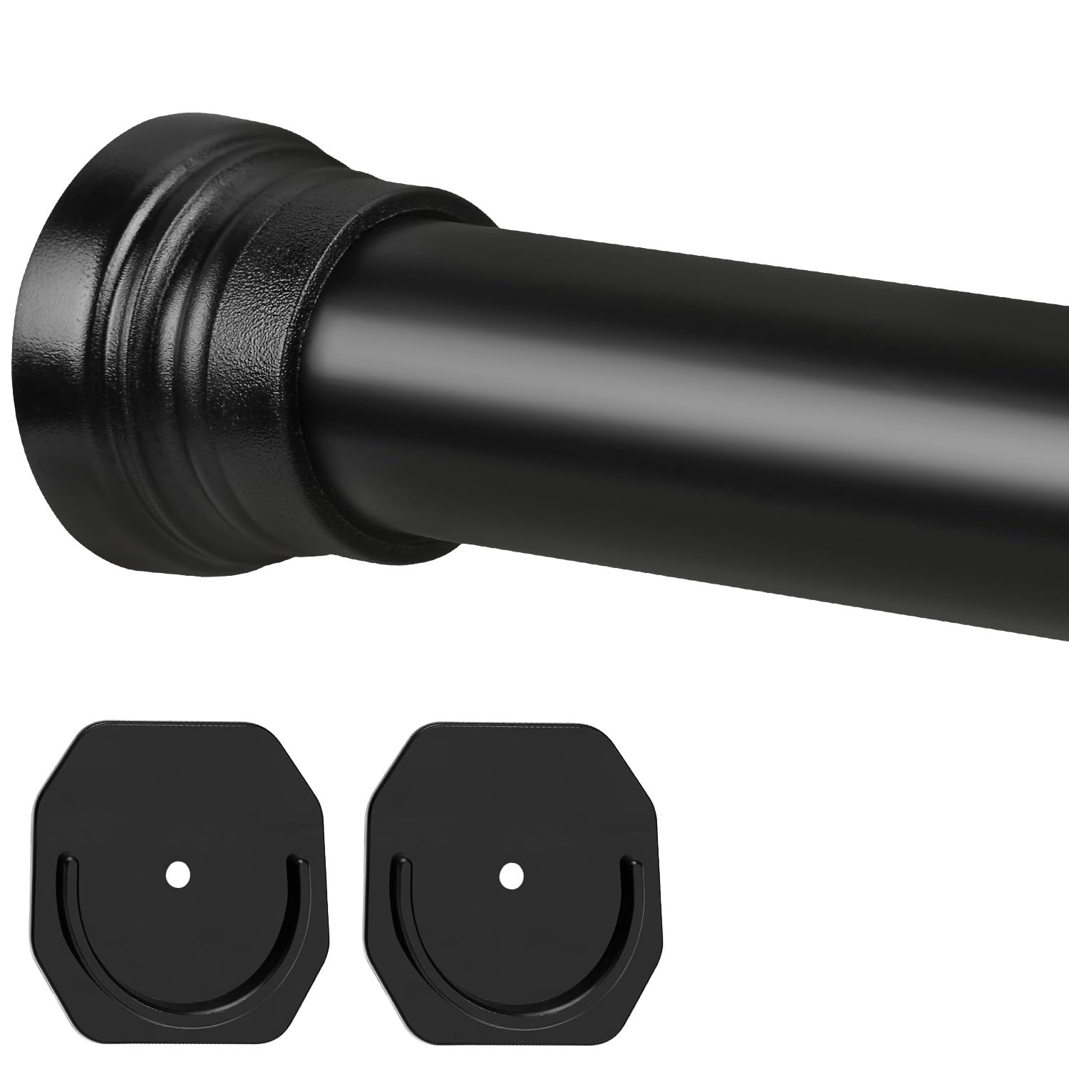 Matte Black Shower Curtain Rod 30 to 76 Inches, 1 Inch Adjustable Spring Tension Curtain Rod No Drill, Stainless Steel for Bathroom, Closet, Window, Room Divider with Holder