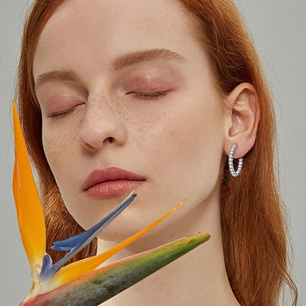 30MM Dainty Sterling Silver Post CZ Hoop Earrings Elegant Inside-Out with Medium Size Hoops Earrings For Women Fashion Crystal Jewelry Gifts - Image 6