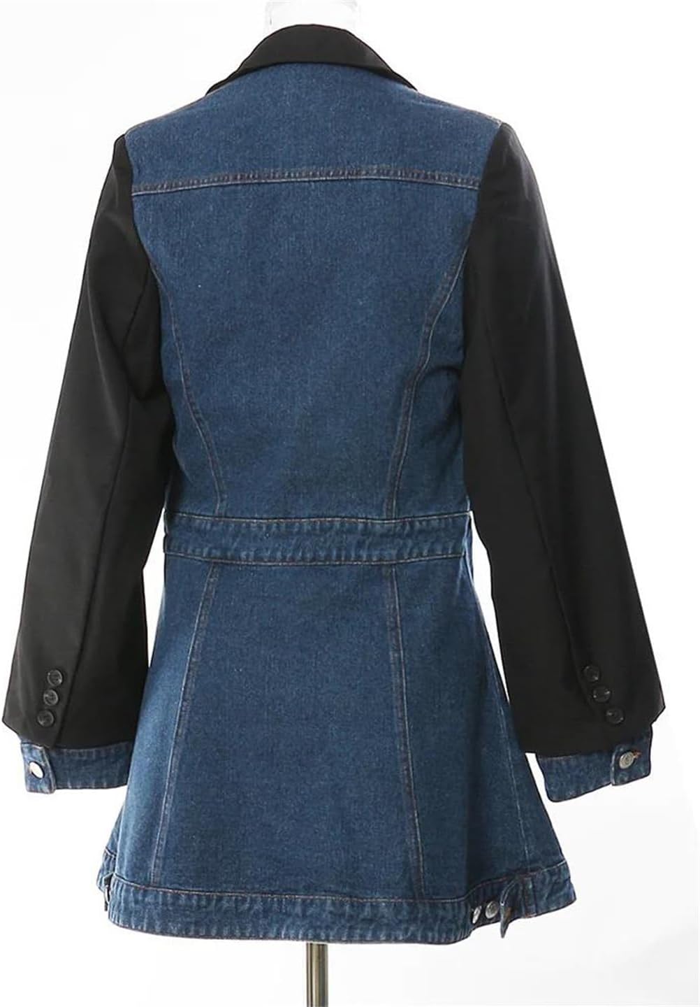 Women Denim Splicing Long Blazer Jacket Lapel Long Sleeve Loose Coat Spring Fall