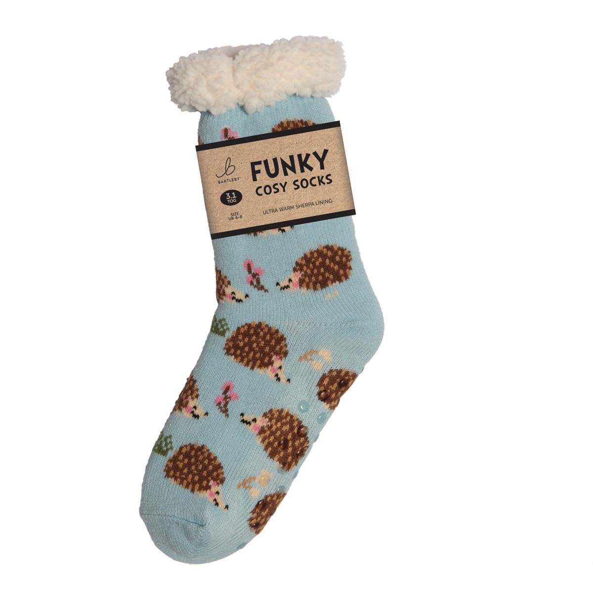 Bartleby Ladies Hedgehog Sherpa Socks - Blue, Size 4-8, 1 Pair