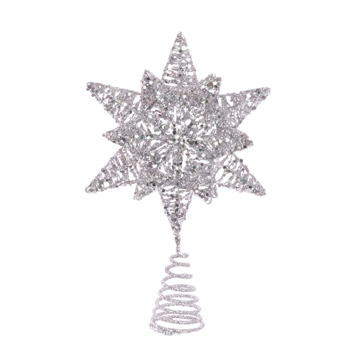 Floralsilk Silver Star Glitter Tree Topper - 18cm - Christmas