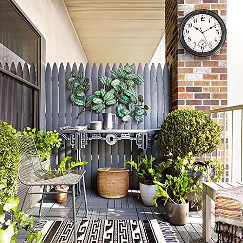 Umexus Outdoor Indoor Wall Clock Waterproof And Thermometer, 12 Inches Retro Farmhouse Silent Non-Ticking Battery Operated Clock For Patio, Garden, Pool, Lanai, Porch Or Hanging Outside #TOP3