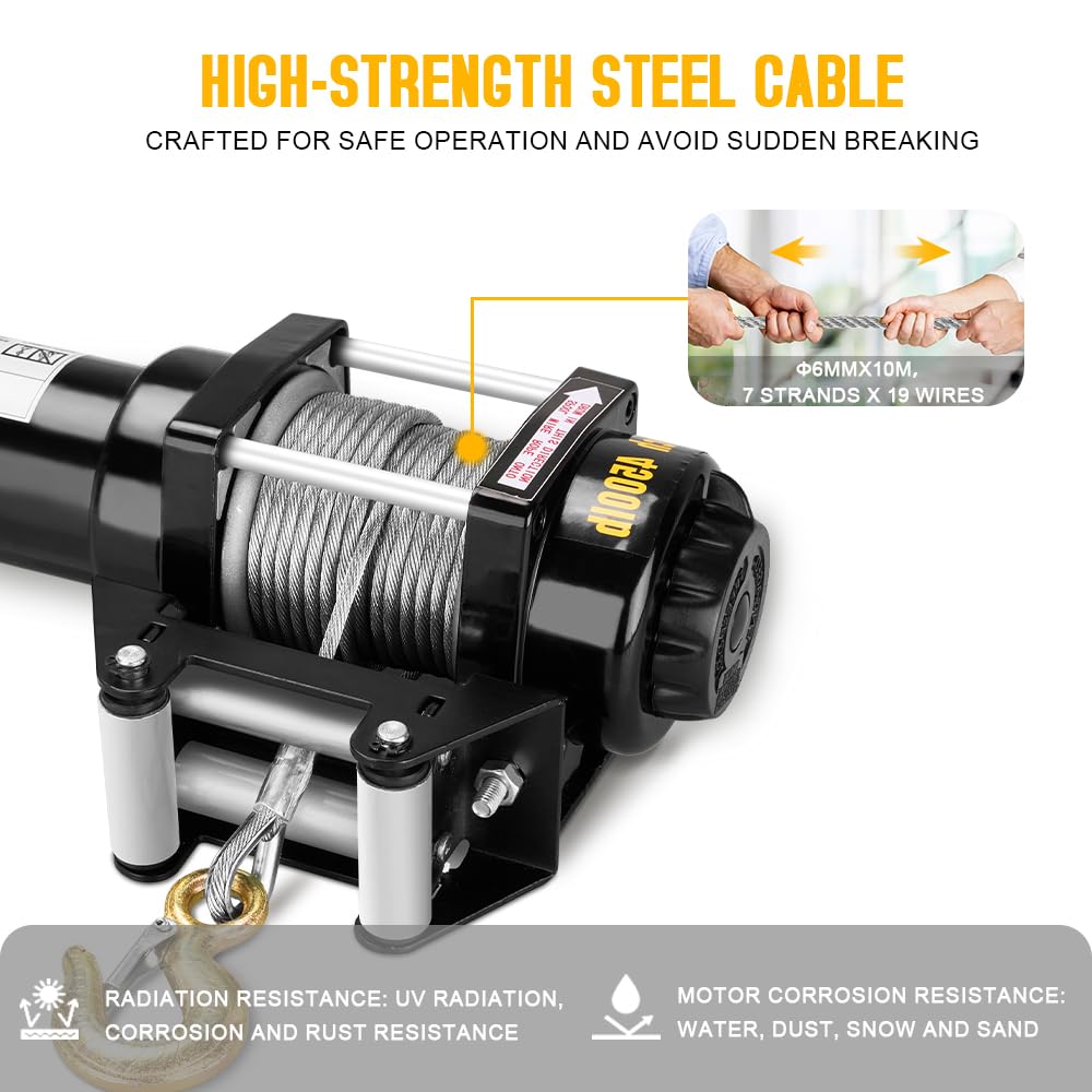 Stanew Corde de Treuil Electrique Sans Fil 4500lb, 12V Treuil électrique économique 6mmx10m, Moteur puissant à enroulement, Câble en acier