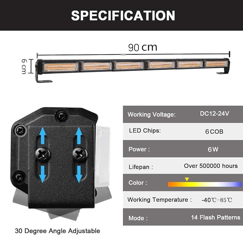 Dinfu 14 LED-es Villogó Tetőfény Autóhoz - 88,9 cm Sárga Figyelmeztető Lámpa, 14 Üzemmód, IP65 Vízálló, COB LED Technológia, Mentő/Építkezés