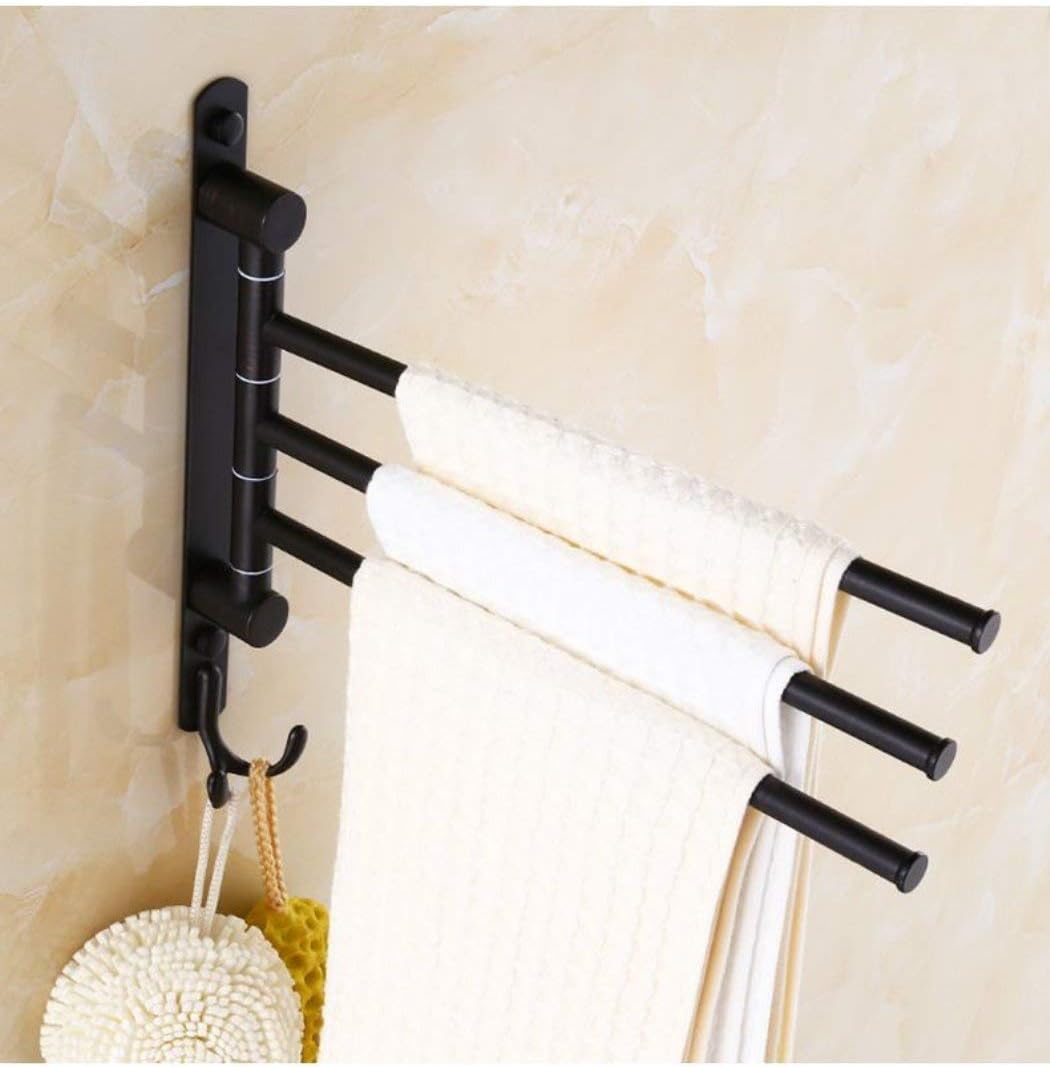 ELLO&ALLO Oil Rubbed Bronze Swing Out Towel Racks for Bathroom Holder Wall Mounted Towel Bars with Hooks 3-Arm