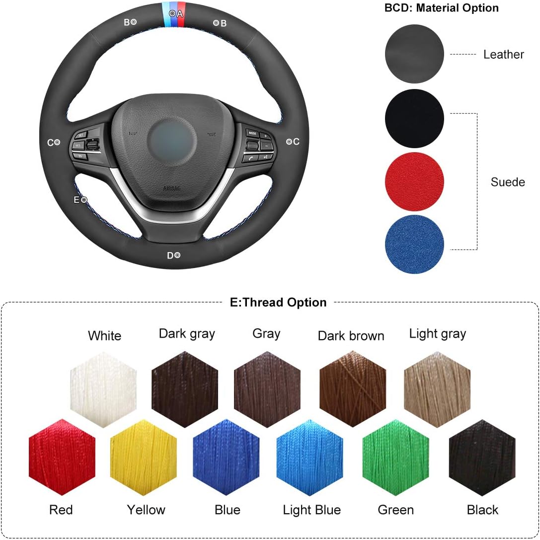 MEWANT Steering Wheel Wrap Hand Sewing Customized Suede Car Steering Wheel Cover for BMW X3 F25 2011-2017 / X4 F26 2015-2018