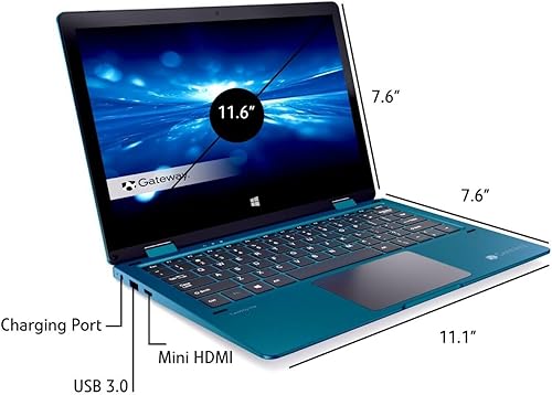 Miniatura 4 de Gateway 2 en 1 Ultra Thin Student Laptop con pantalla táctil HD de 11.6 pulgadas, Intel Celeron N4020, 4 GB de RAM 192 GB de almacenamiento (64 GB