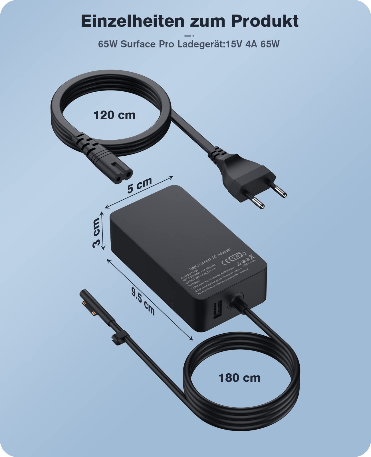 Surface oplaadkabel 127 W Microsoft oplader voeding voor Surface Book 3/Book 2/1, Surface Laptop Studio 2/1, Windows Surface Pro 11/10/9/8/7 /7/6/5/4/3, Surface Laptop 7/6/5/4/3/2, Surface Go