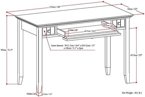 Miniatura 3 de SIMPLIHOME Acadian - Escritorio rústico de madera maciza de 48 pulgadas de ancho en marrón dorado claro, para escritorio de oficina, mesa de