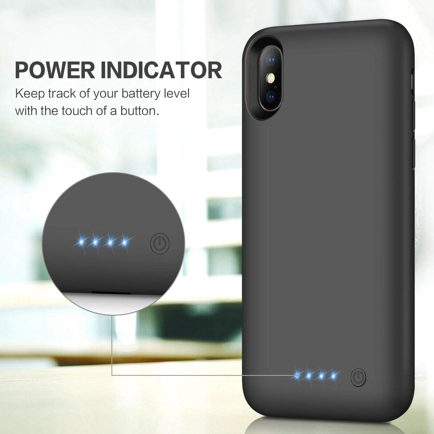Battery Case for iPhone X/XS 6500mAh,Yacikos Portable Protective Charger Case Rechargeable Extended Battery Pack Charging Case for iPhone X/XS/10 (5.8 inch) Backup Cover Power Bank - Deep grey