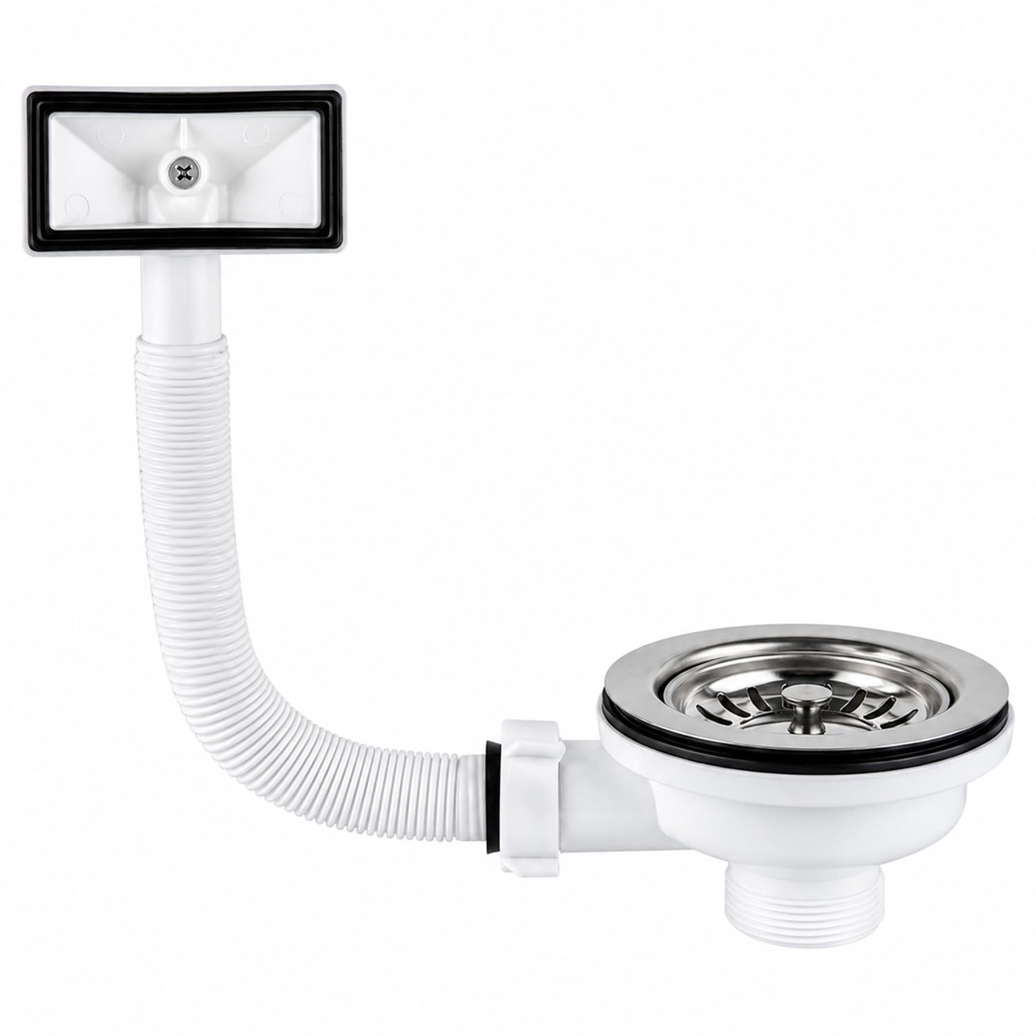 Belofay White Kitchen Sink Waste Kit, Overflow Kit – Stainless Steel Sink Strainer Plug, 114Mm Kitchen Sinks Drain With Overflow Pipes & Square Cover, Durable Sinks Strainer System For Clean Drainage