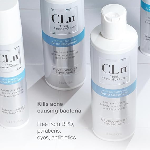 CLn Acne Cleanser-The Only Cleanser with 0.5% Salicylic Acid Preserved with Sodium Hypochlorite for Clarifying Skin from Blackheads & Breakouts, Oil-Free & Fragrance-Free, 8 fl oz
