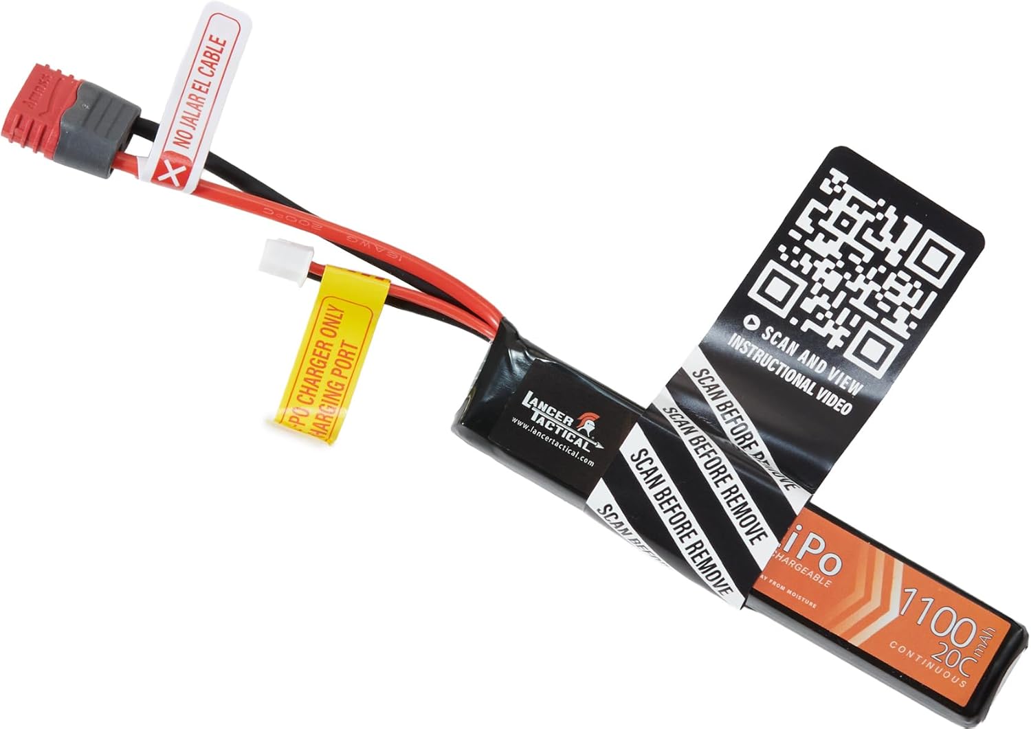 Lancer Tactical Airsoft Battery 7.4V 1100mAh 20C Stick Lipo Battery (Dean) with 2S-3S Balance Charger for Airsoft Guns Rifle
