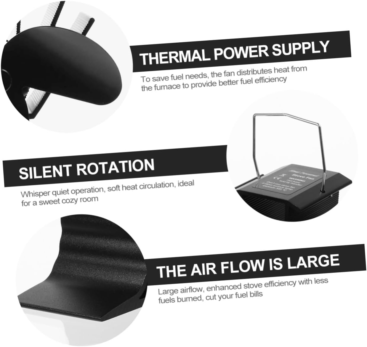 4 Vane Heat Powered Stove Fan, Thermal Fireplace Fan with 3-blade Design for Home Heating, Quiet Operation for Wood Stoves and Fireplaces