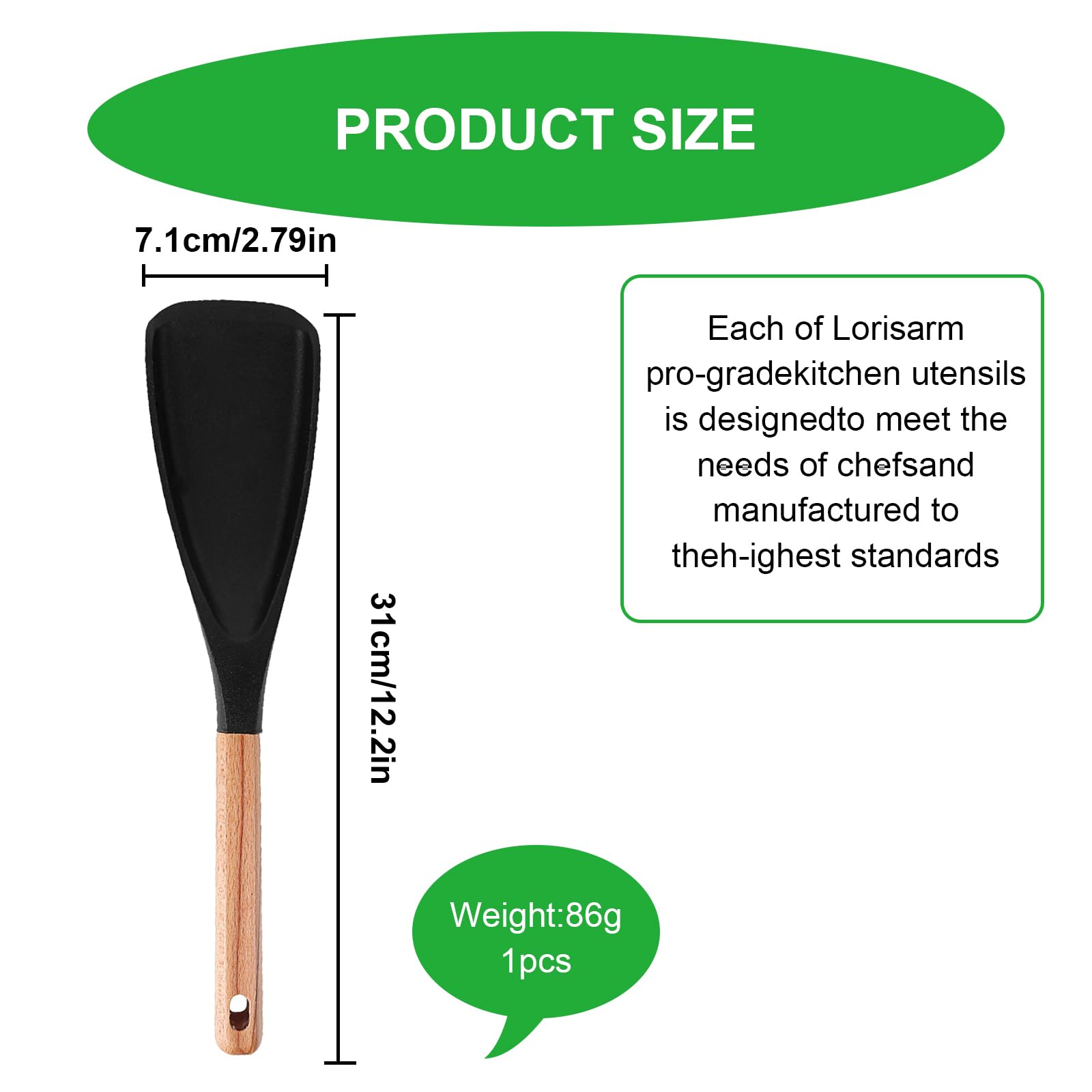 Espátula multifunción, cuchara de silicona antiadherente con asas de madera, cuchara multifunción mate para agitar, hornear, freír, raspar y recoger (negro)