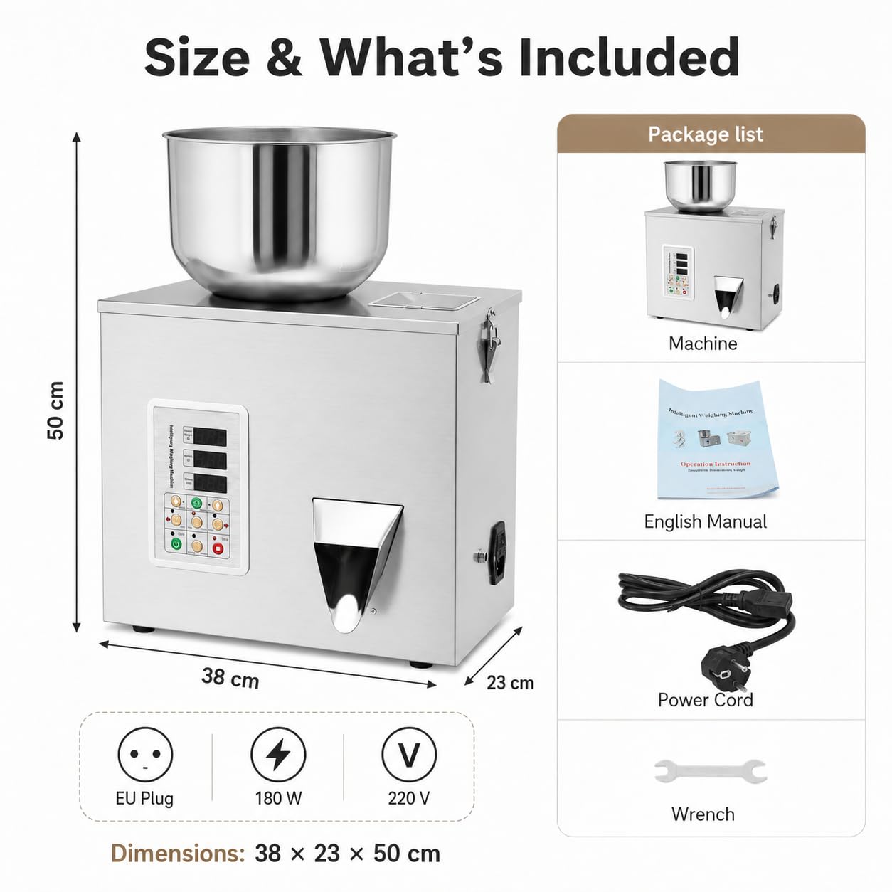 Pulverabfüllmaschine, 1–50 g, automatische intelligente Partikelwäge-Abfüllmaschine, Flaschenbeutel-Pulverfüller-Partikelspender für Teesamen, Körner, Pulver, Mehl, Bohnen, Glitzer