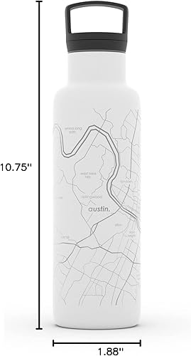 Miniatura 185 de Well Told Botella de agua aislada con mapa Chicago Illinois, grabado de acero inoxidable (21 onzas, gris muelle) botella aislada de mapa