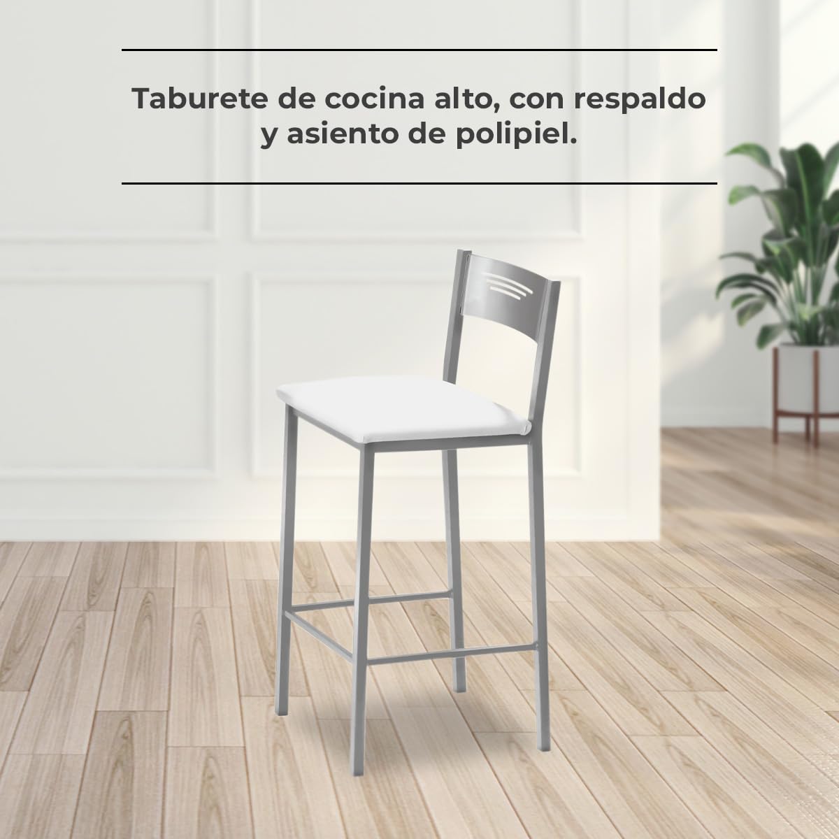ASTIMESA Dos Taburetes Alto de Cocina 60 cms Polipiel Blanco