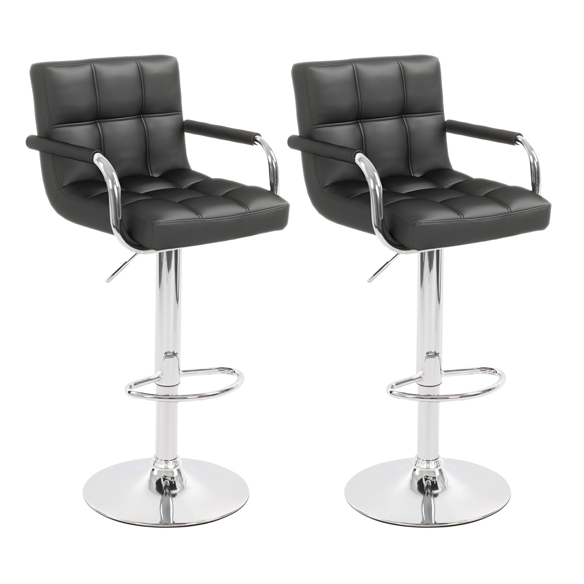 Gentlemoods Modern PU Leather Bar Stools Set of 2, Adjustable Swivel Square Bar Chairs, Counter Height Barstools with Arms and Large Base for Island/