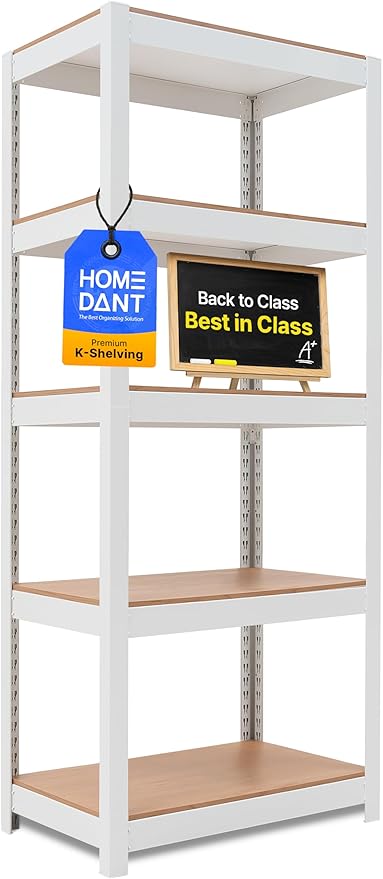 HOMEDANT House 5 Tier 24.1" W Laminated Metal Shelving Unit Adjustable Storage Utility Rack Heavy Duty Shelves Organization Multipurpose Shelf Kitchen Garage Pantry Closet 1 Pack