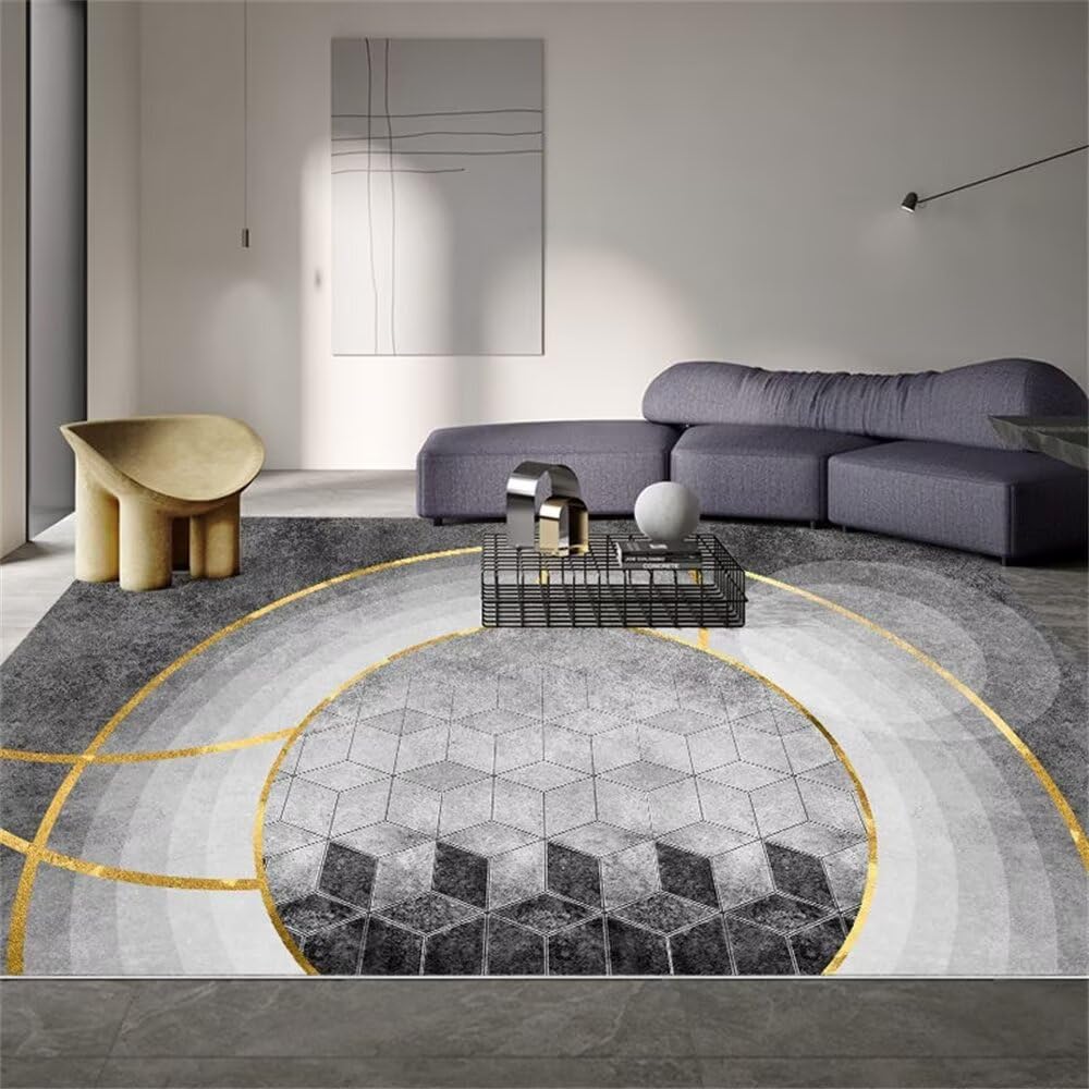 Tapis de salon gris 60x120 cm moderne et lavable en machine pour intérieur ou extérieur