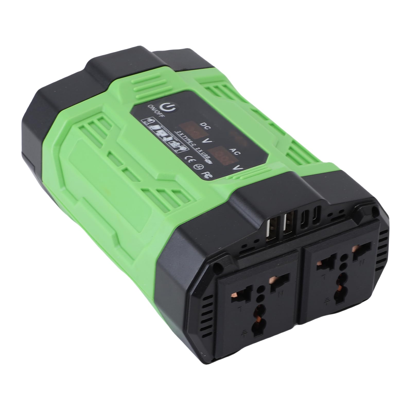 Eujgoov Cargador Inversor de Corriente para Automóvil de 300 W, 12 V A 220 V CA, con 2 Tomas de CA, 2 Puertos USB C PD, Puertos USB A QC, Pantalla Digital para Carga en Movimiento