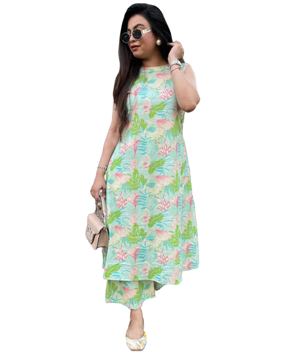 ANNI Designer Ensemble Kurta d'été floral pour femme | Ensemble Kurta en coton pour femme | Ensemble Kurti pour femme | Ensemble élégant en coton mélangé Kurtis et pantalon